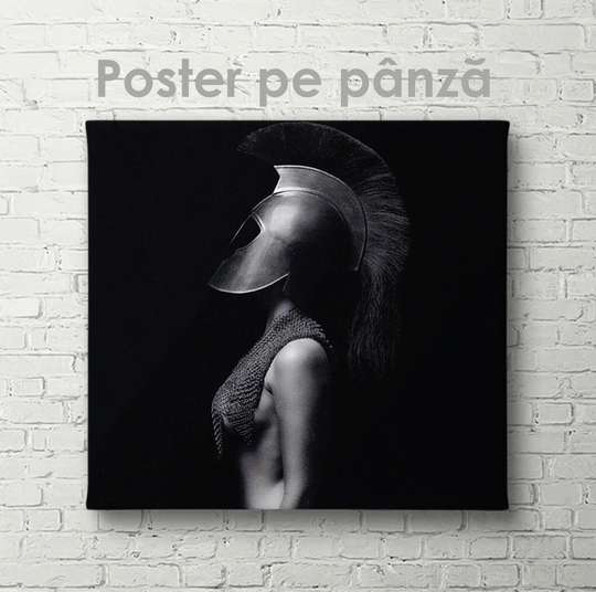 Постер - Девушка в броне, 40 x 40 см, Холст на подрамнике, Ню