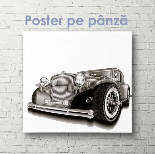 Постер - Ретро автомобиль на белом фоне, 40 x 40 см, Холст на подрамнике
