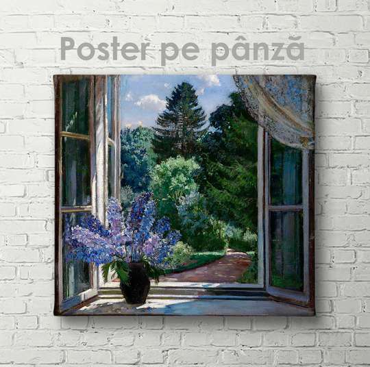 Poster - Liliac lângă fereastră, 40 x 40 см, Panza pe cadru, Pictura