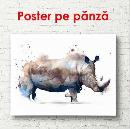 Постер - Носорог нарисованный акварелью, 90 x 60 см, Постер в раме