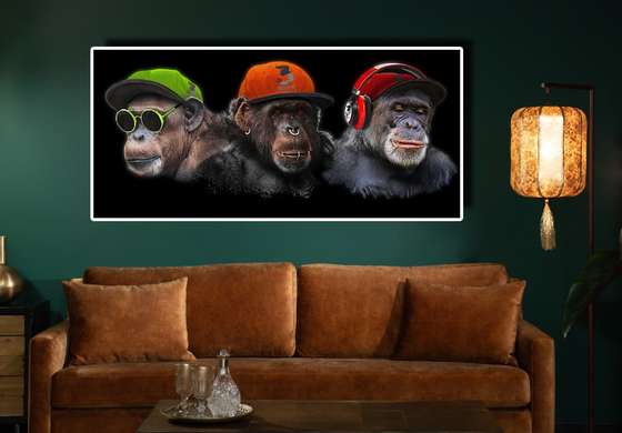 Poster, Glamor Monkeys, 90 x 45 см, Framed poster on glass, Animals