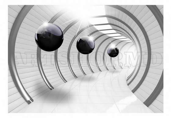 3D Wallpaper - Black pearls floating in a tunnel