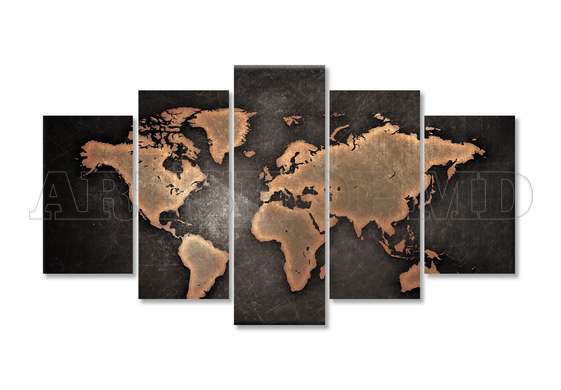 Modular picture, Political map of the world on a brown background, 108 х 60