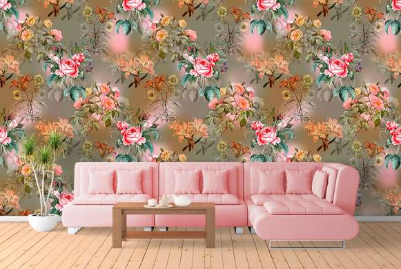 Wall Mural - Floral print on brown background