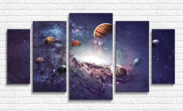 Tablou Pe Panza Multicanvas, Planetele universului nostru, 108 х 60