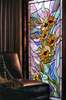 Самоклейка для окон, Геометрический декоративный витраж с подсолнухом, 60 x 90cm, Мат, Витражная Пленка