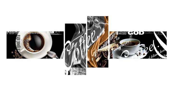 Tablou Pe Panza Multicanvas, Cafea cu inscripții pe un fundal negru, 220 x 81,5, 220 x 81,5