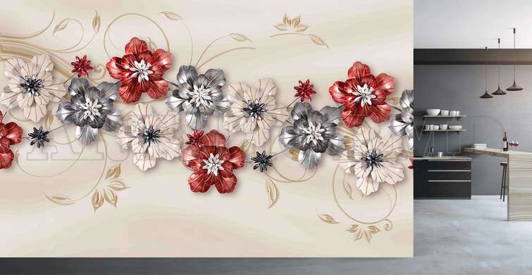 Wall Mural - Unusual flowers on a beige background