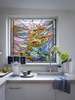 Window Privacy Film, Geometric decorative stained glass window with sunflower, 60 x 90cm, Transparent