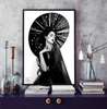 Poster - Black and white portrait of a girl in a hat, 60 x 90 см, Framed poster on glass