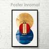 Poster - Blue-gold painting, 60 x 90 см, Framed poster on glass, Abstract