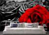 Wall Mural - Red rose on black and white background