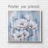 Poster - Flori albe pe fond albastru, 100 x 100 см, Panza pe cadru