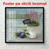 Постер - Белый горшок с цветами, 100 x 100 см, Постер в раме, Прованс
