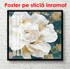 Poster - White flower with golden elements, 100 x 100 см, Framed poster on glass, Botanical