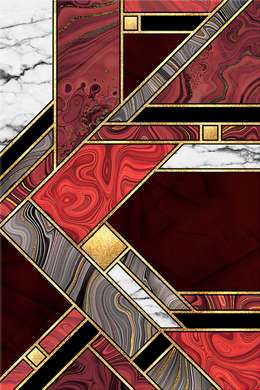 Poster - Shades of red with golden elements, 60 x 90 см, Framed poster on glass, Abstract