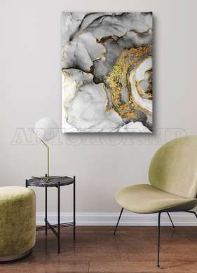 Poster - Gray gold abstraction, 30 x 45 см, Canvas on frame, Fluid Art