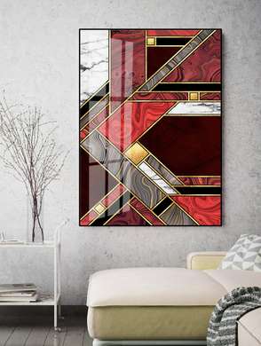 Poster - Nuante de rosu cu elemente aurii, 60 x 90 см, Poster inramat pe sticla