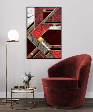Poster - Nuante de rosu cu elemente aurii, 30 x 45 см, Panza pe cadru