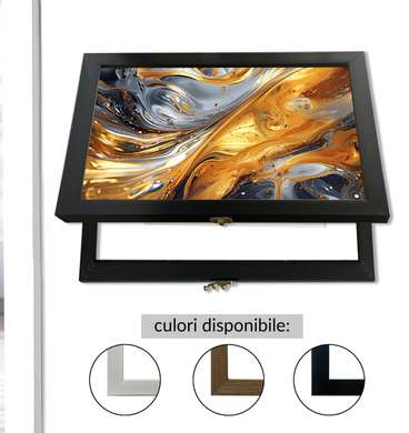 Multifunctional Wall Art - Golden abstraction with gray, 40x60cm, Black Frame