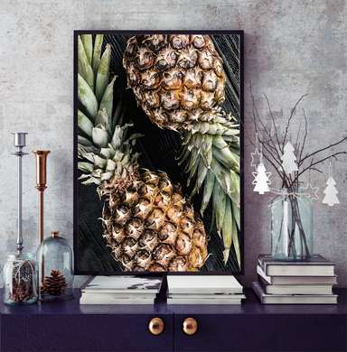 Poster - Ananas, 60 x 90 см, Poster inramat pe sticla