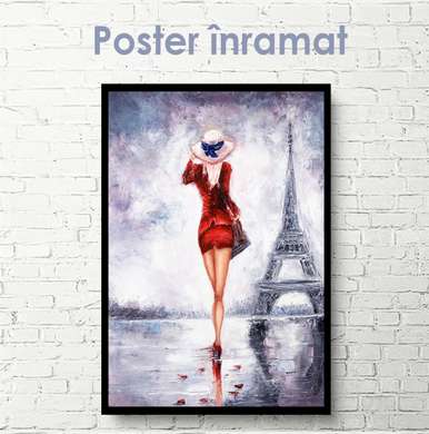 Постер - Девушка в Париже, 30 x 45 см, Холст на подрамнике, Города и Карты