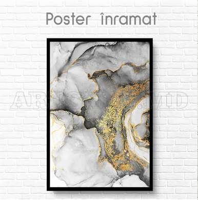 Poster - Gray gold abstraction, 30 x 45 см, Canvas on frame, Fluid Art