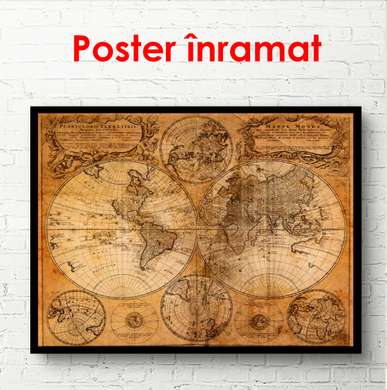 Постер - Старинная карта, 90 x 60 см, Постер в раме, Винтаж