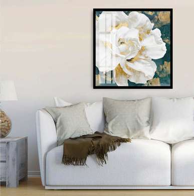Poster - Floare albă cu elemente aurii, 40 x 40 см, Panza pe cadru, Botanică