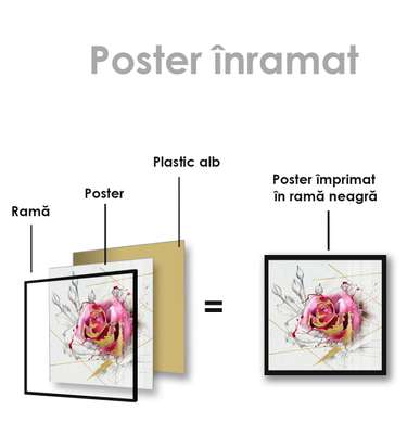Poster - Trandafir abstract cu particule aurii, 100 x 100 см, Poster inramat pe sticla