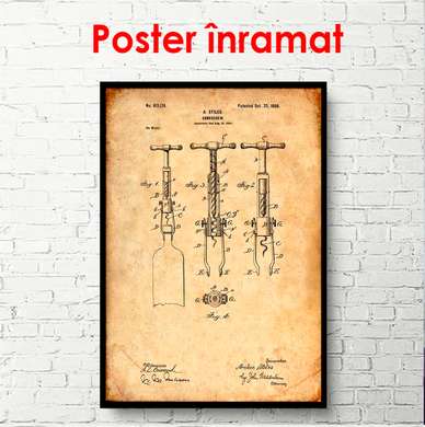 Poster - Drawing of three corkscrews for wine, 60 x 90 см, Framed poster, Vintage