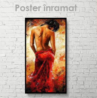 Poster - Doamnă într-o rochie roșie aprinsă, 50 x 150 см, Poster inramat pe sticla, Glamour