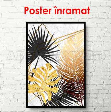 Poster - Grădină tropicală în culori aurii 2, 60 x 90 см, Poster înrămat, Glamour