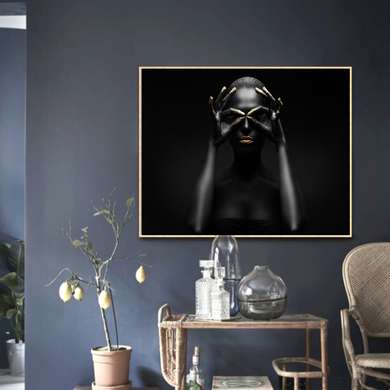 Tablou înramat - Artă moderna negru cu auriu, 75 x 50 см