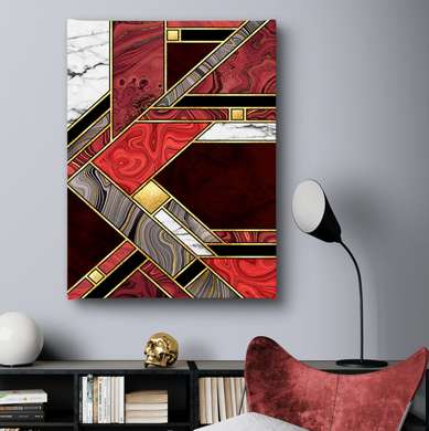 Постер - Оттенки красного с золотыми элементами, 60 x 90 см, Постер на Стекле в раме, Абстракция