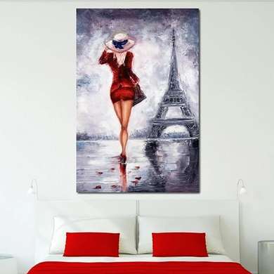 Постер - Девушка в Париже, 30 x 45 см, Холст на подрамнике, Города и Карты