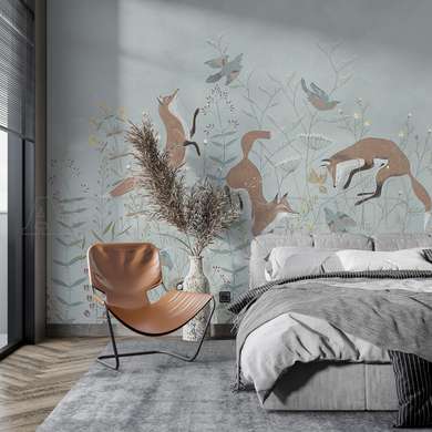 Wall mural - Foxes on light gray background