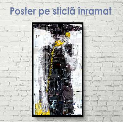 Poster - Girl with a yellow phone, 30 x 90 см, Canvas on frame, Black & White