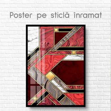 Постер - Оттенки красного с золотыми элементами, 60 x 90 см, Постер на Стекле в раме, Абстракция