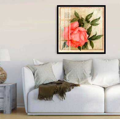 Poster - Pink rose on a greenish background, 100 x 100 см, Framed poster, Provence