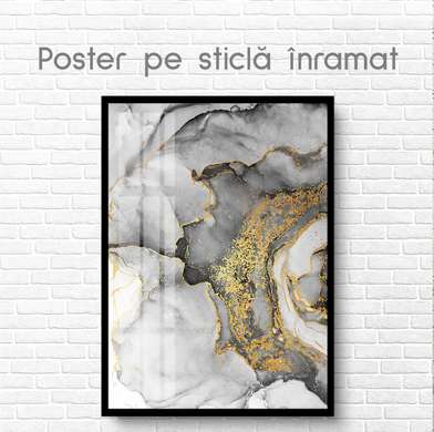 Poster - Gray gold abstraction, 60 x 90 см, Framed poster on glass