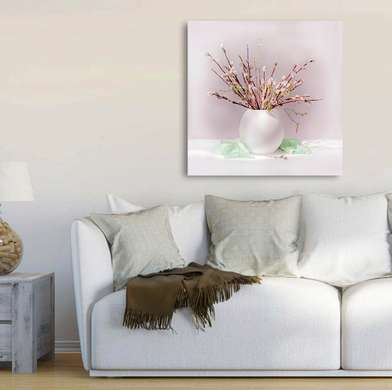 Poster - White vase with twigs, 100 x 100 см, Framed poster