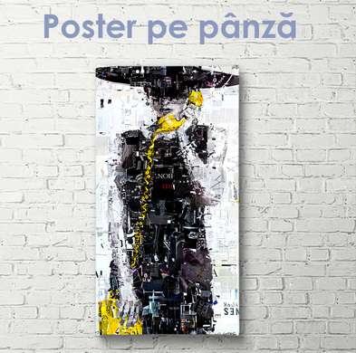 Постер - Девушка с желтым телефоном, 30 x 90 см, Холст на подрамнике, Черно Белые