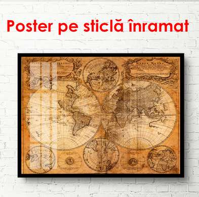Poster - Hartă vintage, 90 x 60 см, Poster înrămat, Vintage