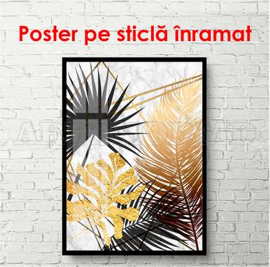 Poster - Grădină tropicală în culori aurii 2, 60 x 90 см, Poster înrămat, Glamour