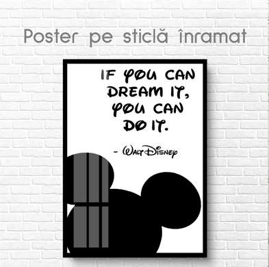 Poster - Mickey Mouse cu citat 1, 60 x 90 см, Poster inramat pe sticla