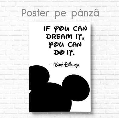 Постер - Микки Маус с цитатой 1, 60 x 90 см, Постер на Стекле в раме