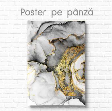 Постер - Серо золотая абстракция, 30 x 45 см, Холст на подрамнике
