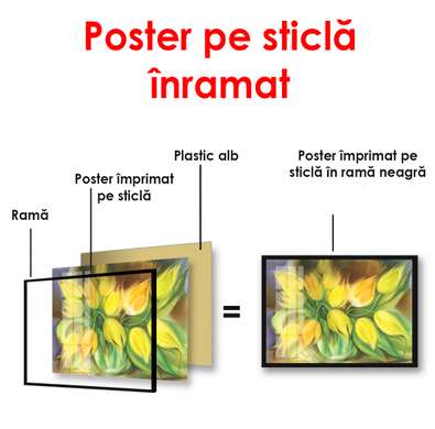 Poster - Buchetul de flori galbene pe masa, 90 x 60 см, Poster înrămat, Flori