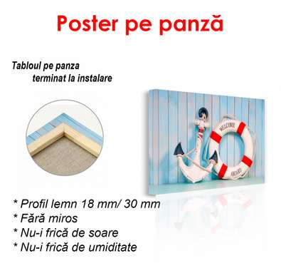 Poster - Ancorarea și salvare de salvare pe un fundal de perete, 90 x 60 см, Poster înrămat, Tema Marină